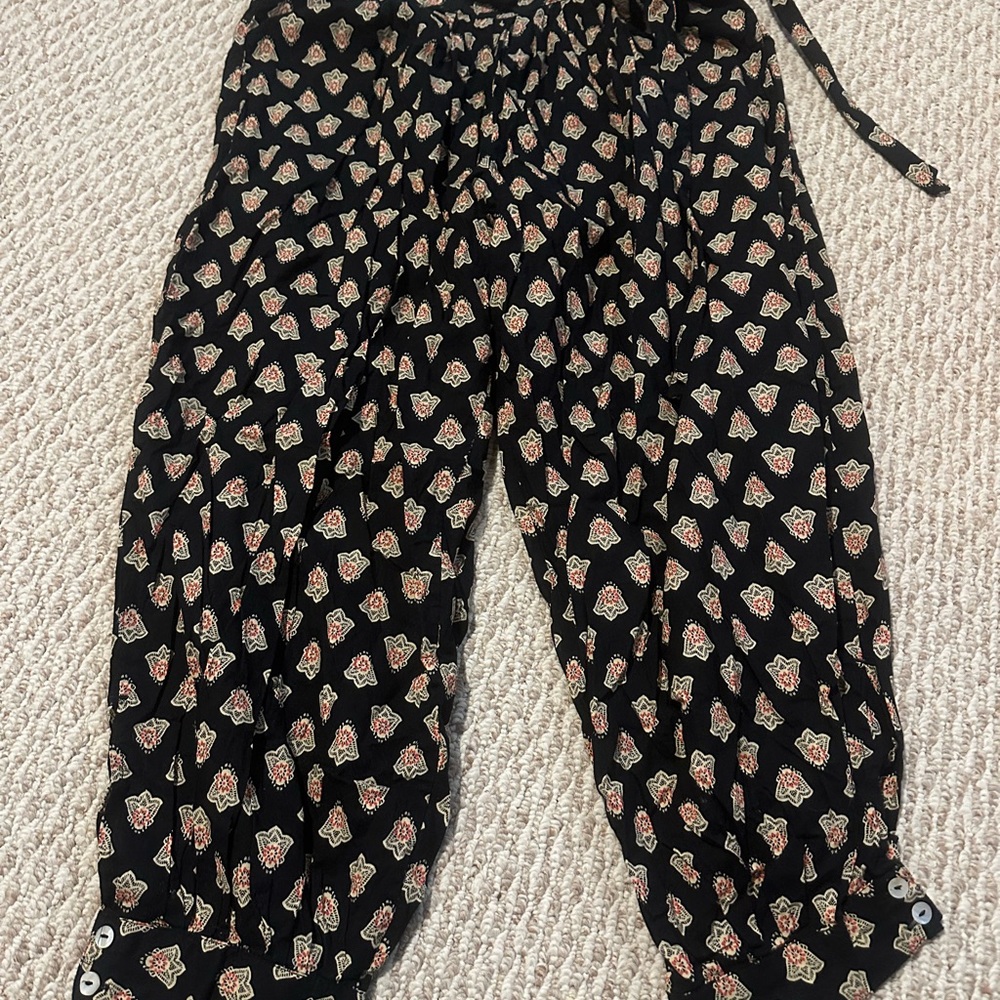 Black Patterned Wrap Pants